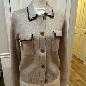 LOFT Taupe Cardigan with Black Accents